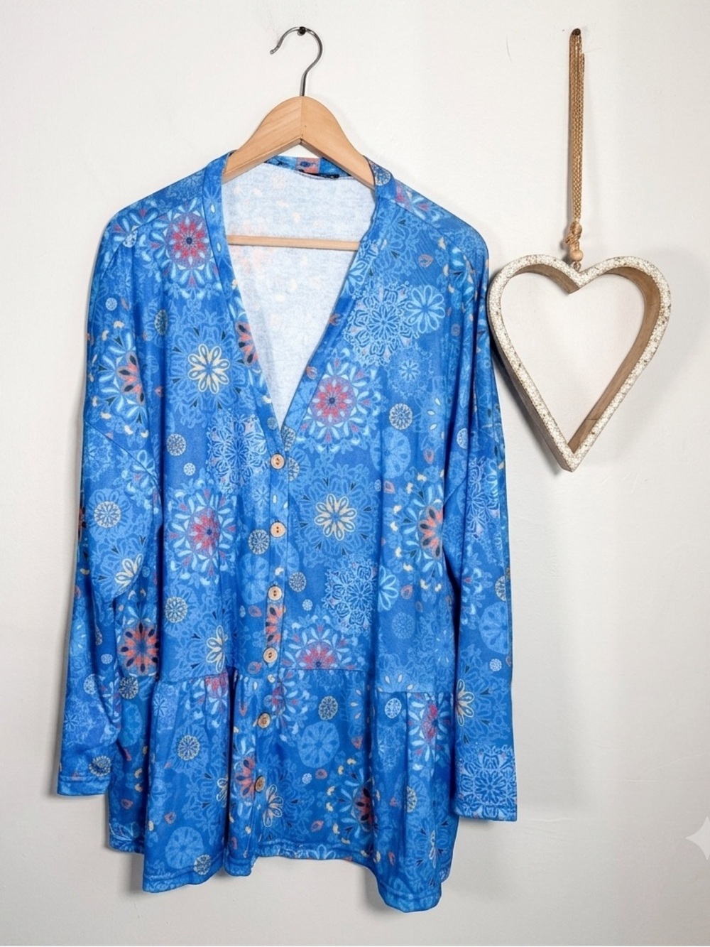 Izuria Womens Kalidoscopic Floral Print Blouse Boho Hippe Grannycore 3XL Blue